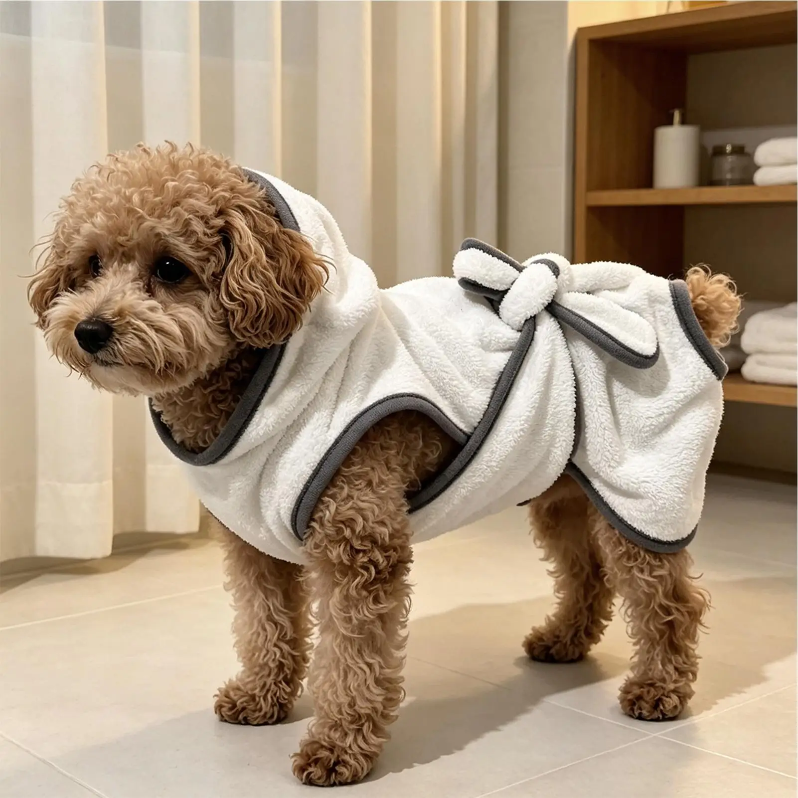 Dog Bathrobe Pet Tie Wrap Absorbent Bathrobe Pet Shower Drying Towel For Bathroom Shower Salon Home Grooming Beach Swimming