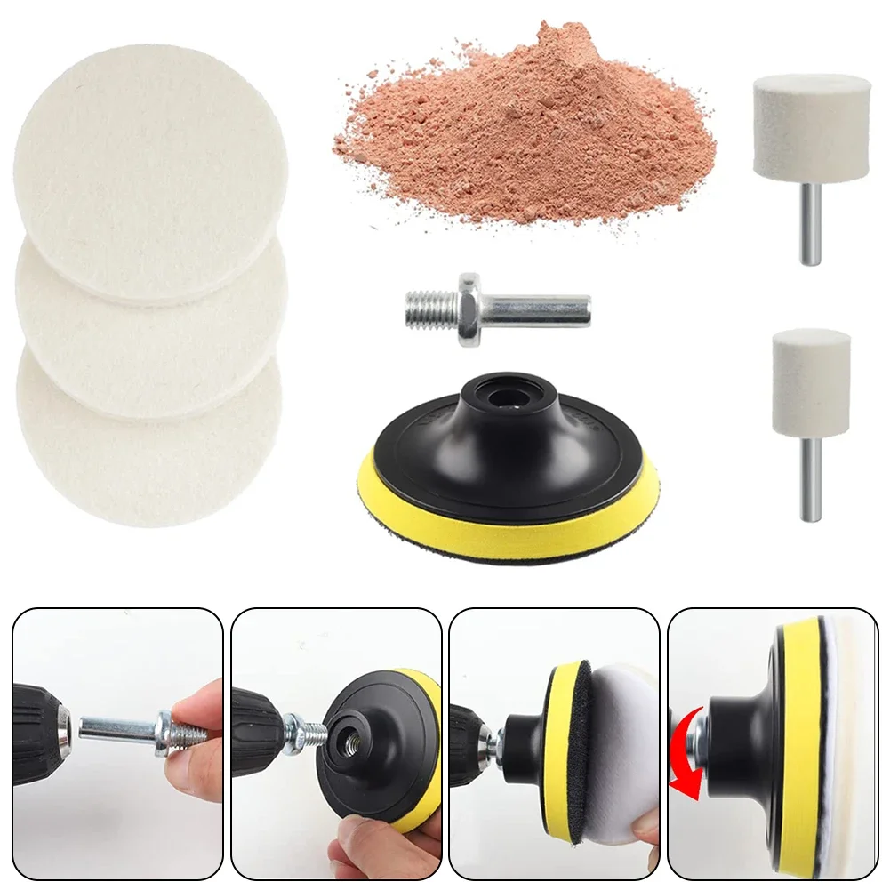 8pcs Polishing Kit Car Windshield Glass Scratch Remover Cerium Oxide Powder Glass Polishing Kit Auto Accessories