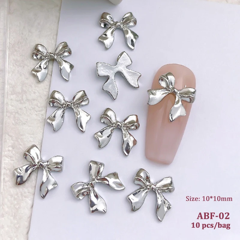10 Stück Legierung Schleife Nägel Kunst Charms Dekorationen 3D Luxus Metall Silber Gold Bögen geformt Schmuck DIY Maniküre Designs Zubehör – Detail 7