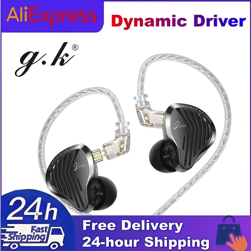 Fones de Ouvido HIFI GK KUNTEN Dynamic Drive com Graves Potentes, Esportivos, Metálicos, Destacáveis, Compatíveis com Conector 2PIN