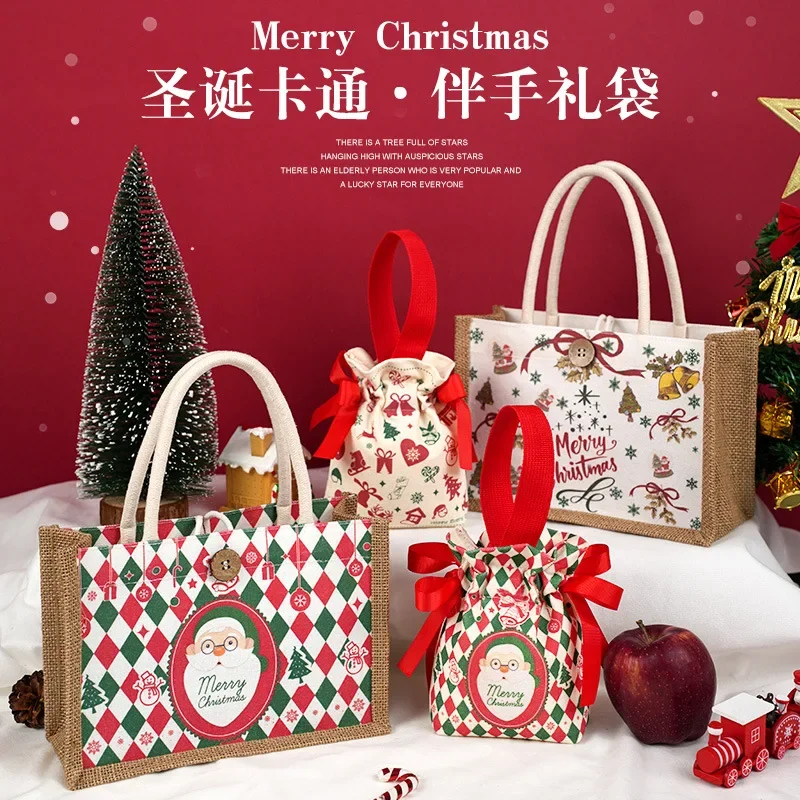 

2024 Cross Border Top Selling Christmas Gift Bag in Stock Apple Bag Christmas Eve Packaging Santa Claus Gift Bag