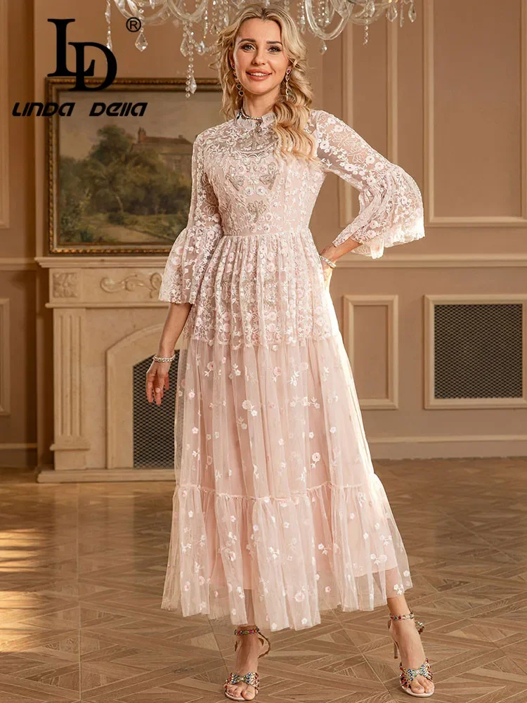 LD LINDA DELLA 2025 Spring/Summer New Women's Clothing Embroidered Embroidery Diamond Banquet Dress Palace Style Dress