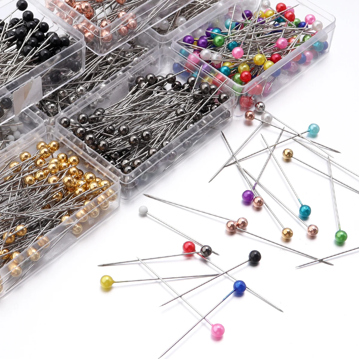 100Pcs/Box 35-40mm Colorful Round Pearl Head Needles Stitch Straight Sewing Pins For Positioning Dressmaking DIY Sewing Tools