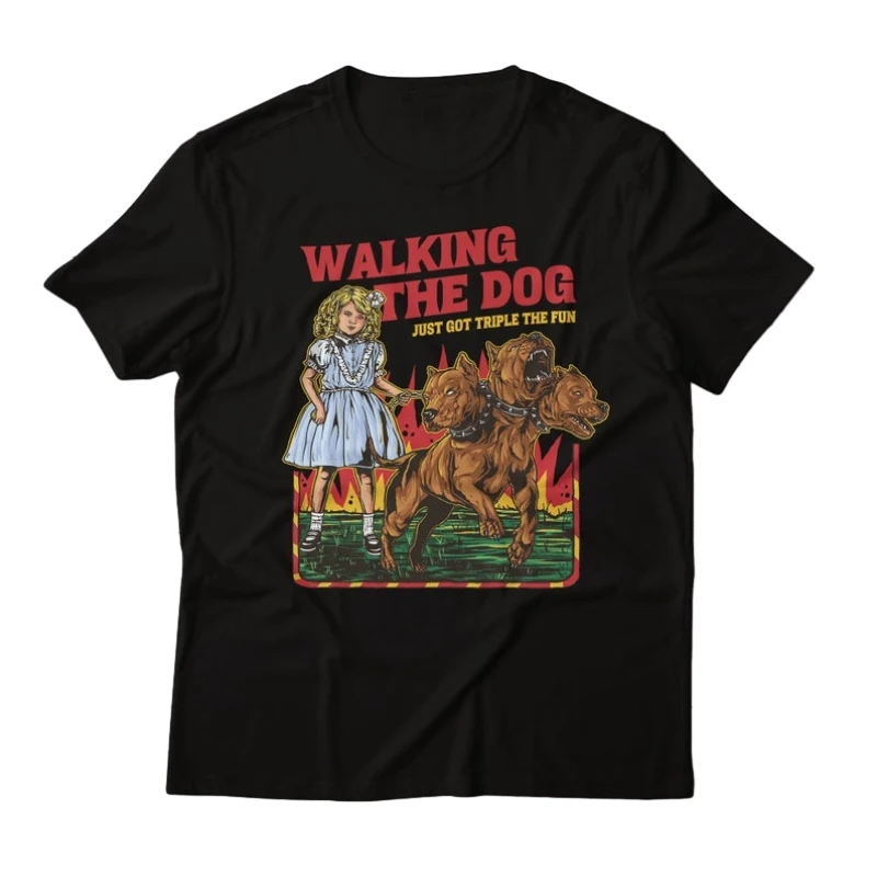 Walking The Dog Tripple Fun T-Shirt See Sarcasm 60s Retro Vintage Comic Style Girls Meme Three Headed Pets