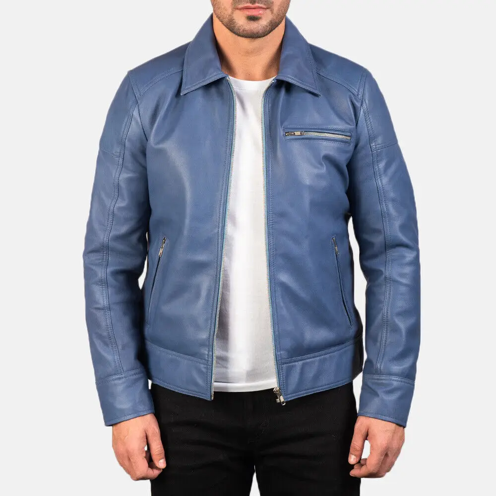 Blouson de moto en cuir véritable pour homme, Vintage, nouveau