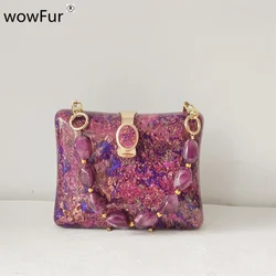 Borsa da sera in acrilico con conchiglia colorata, chiusura casual, scatola rigida, portafoglio da donna, festa, ballo di fine anno, pochette da sposa, borsa di design