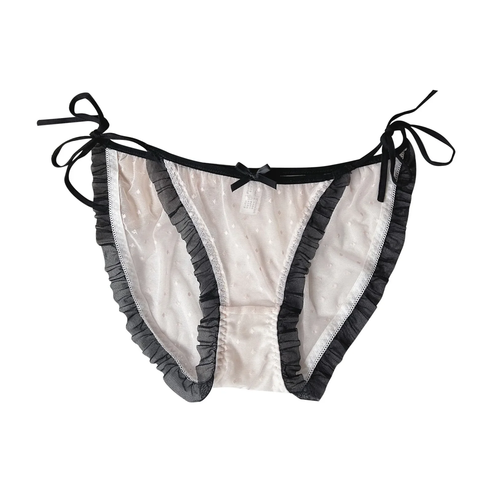 

2pcs coton Transparent coupe haute cravates douces pantalons Triangle en dentelle sous-vetements a lacets Lingerie pour femmes