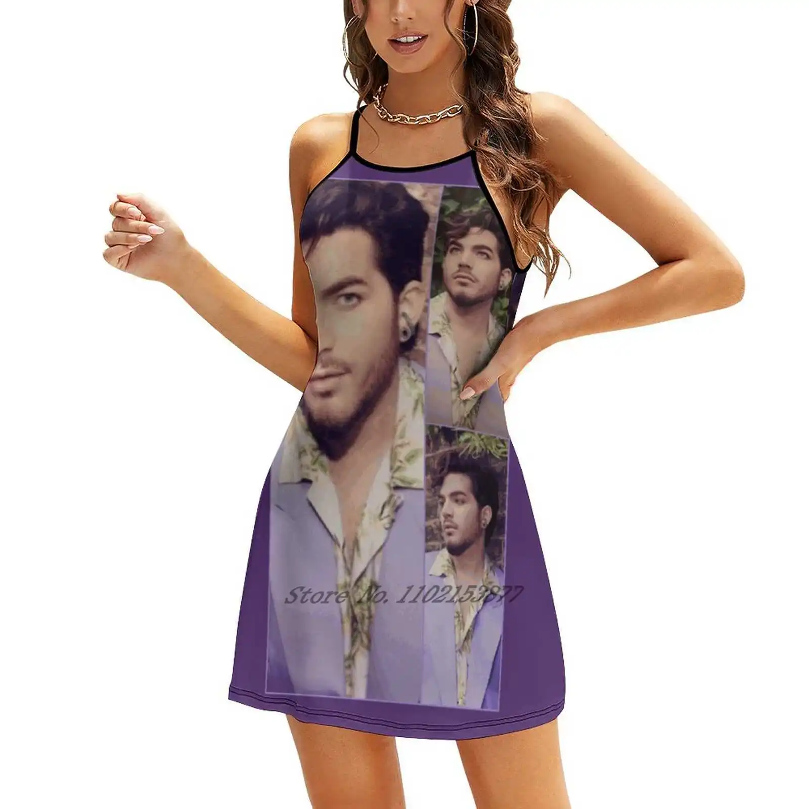 Beauty Adam Lambert Loose Pocket Dress Fashion Print Dress Short Sleeve V-Neck A-Line Dress Adam Lambert Music Inspiration Glam