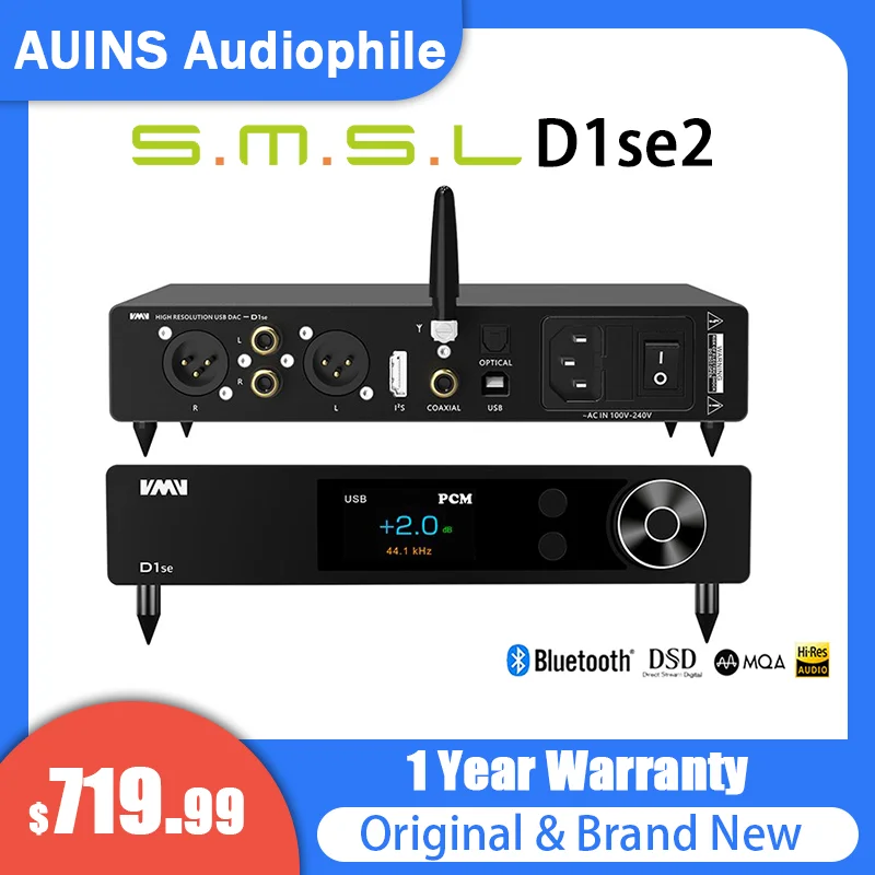 

SMSL VMV D1se2 Audio Decoder HI-RES I2S LDAC DAC Bluetooth MQA-CD ES9039MSPRO XMOS XU316 DSD512 32bit/768kHz With Remote Control