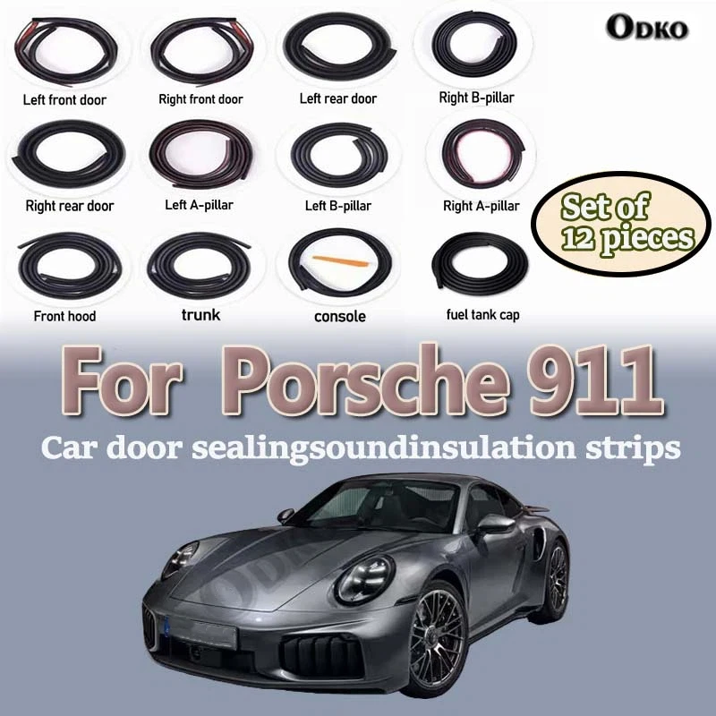 Car Door Seal Strip Rubber Noise Insulation Dustproof Seal Strip Not easy to Fall off For Porsche 911 Car Accessories 12Pcs