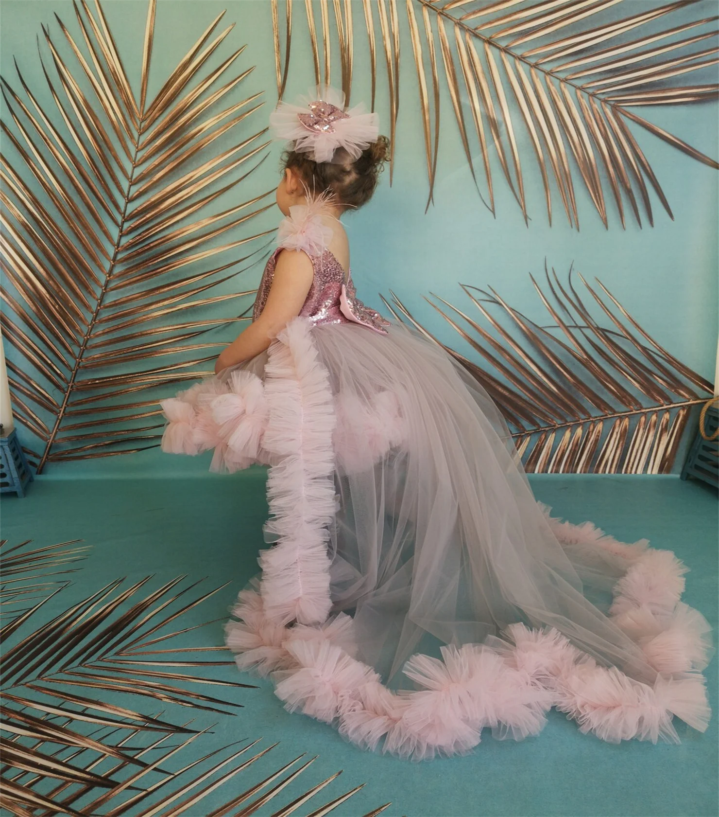 น่ารักเลื่อมสั้นดอกไม้สาวชุดวันเกิดพรรคชุดสําหรับสาววันหยุดแขนกุด MINI First Communion Gown