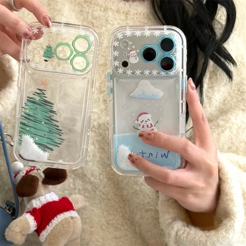 

Fashion Quicksand Cute Snowman Phone Case For iPhone 17 16 Pro Max 15 14 Pro Max Back Cover Shockproof Protective Cases For 16Pr