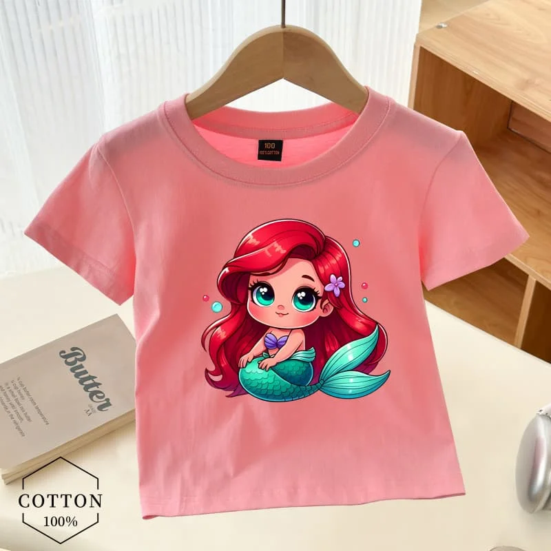 

Disney Little Mermaid Ariel Princess Cinderella Print Cute Kids Cotton T-Shirts Girls Clothes Boys T Shirt Summer Children Tops