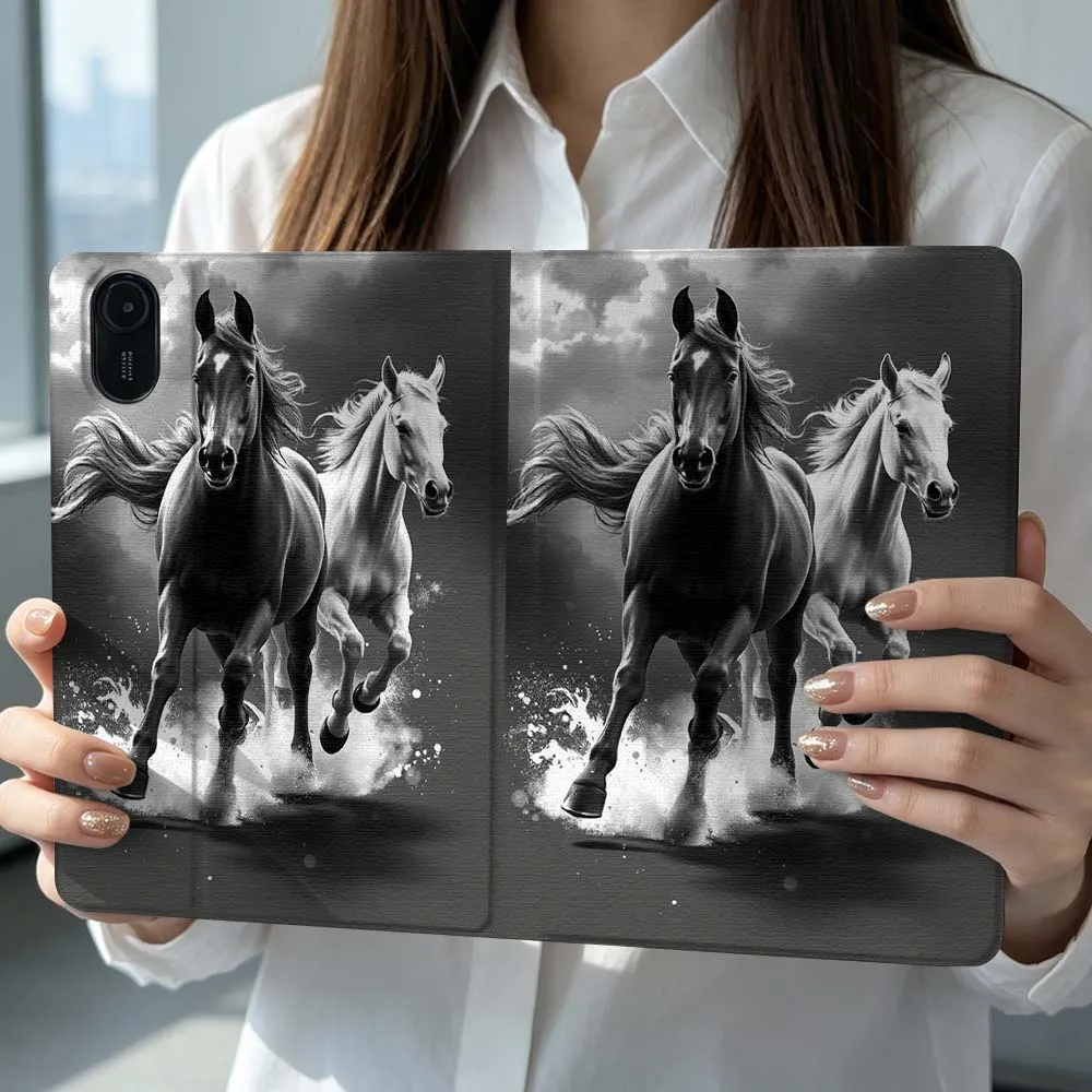 Running Black White Horses Pen Tray For Xiaomi Poco Redmi Pad 8 2 4 C1 6 6S 7 7S SE 9.7 14 11 11.2 12.1 12.5 Inch Tablet Case