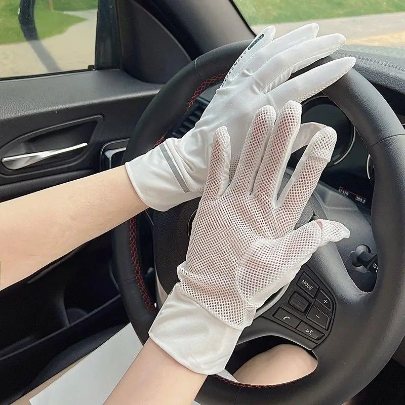 【IIOO】1Pair Women's Summer Sun Protection Gloves-Non-Slip Touchscreen Compatible Breathable Mesh,Suitable For Outdoor Activities