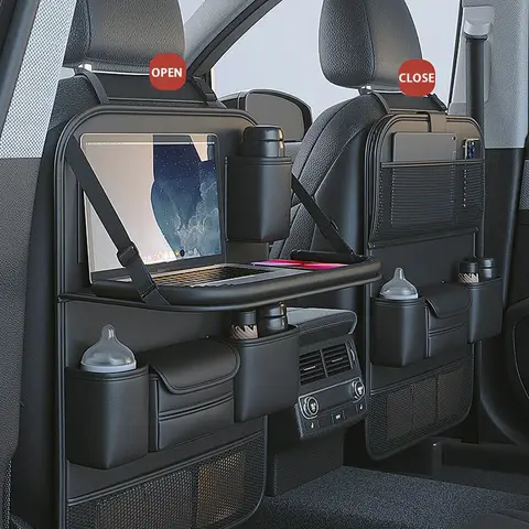 Car Seat Back Organizer Large Capacity Storage Bag with Foldable Tablet Tray PU Leather Multi Pocket Auto Organizer Bag