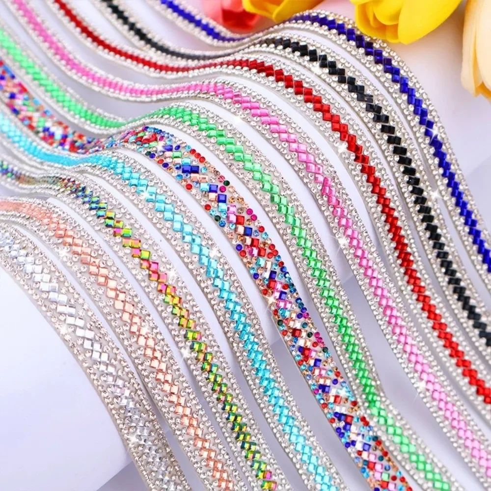 Diy Decoration Rhinestone Strip: 3 Yards Self Adhesive Flexible Glass Rhinestone Sticker for Bag Decor Sparkling