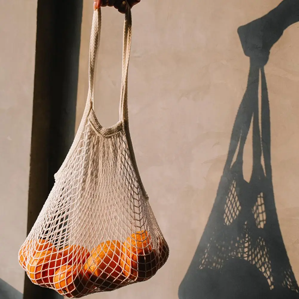 Reusable Cotton Mesh Bag Shopping String Fishnet Fruit Vegetable Bag Groceries Net Shopping Bag Storage Handbag Tote