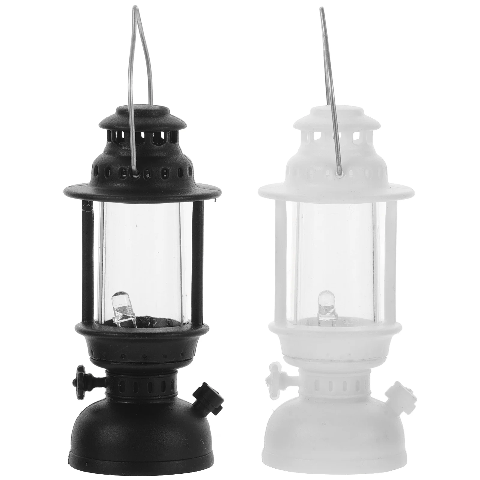 2 Pcs Mini Lanterns Retro Kerosene Lamp Model Dollhouse Desk Street Light Shaped Tea Holder Stairs Toy Haunted Accessories