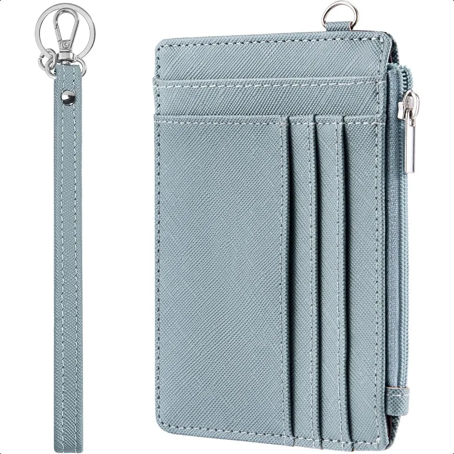 

SEAVILIA Small Wallet for Women Slim Wristlet Keychain Wallets RFID Credit Card Holder With Zipper Pocket ID Window Cros Blue