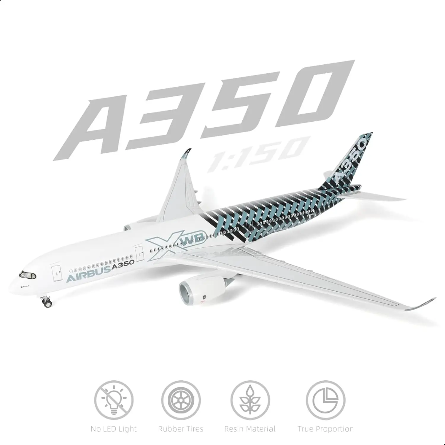 1/150 Scale A350 Dreamliner Airplane Model Kit with LED Light(Touch or Sound Control) for Collections Display or home decoration