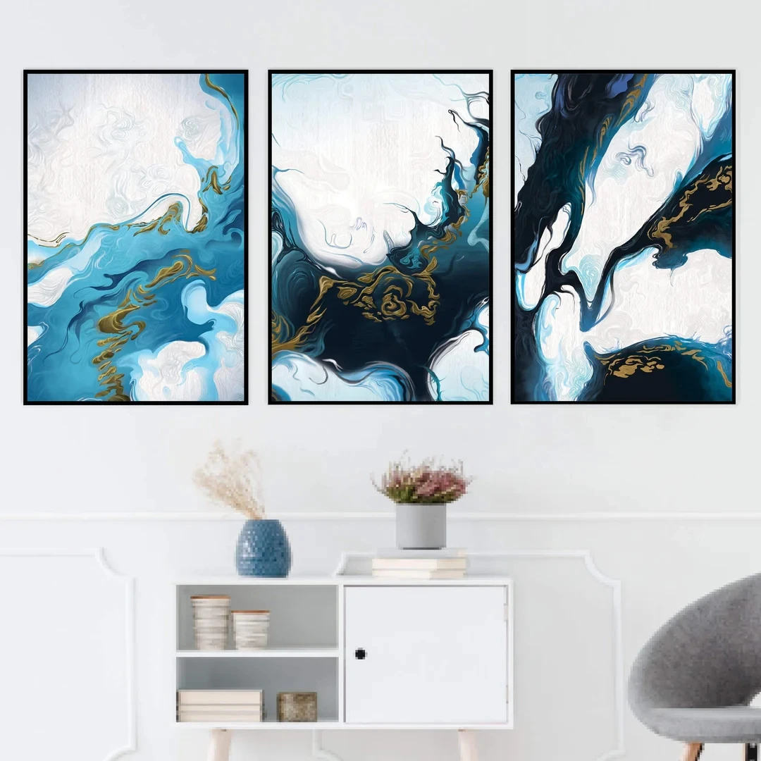 Nordic River Diamond Painting Abstract Landscape Art Kits Full Diamond Cross Stitch Embroidery Handmade Crafts Triptych