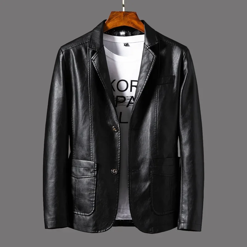 Fast Selling New Men's Pu Leather Jacket Youth Suit Collar Business Casual Thin Spring Season Wholesale Genuine Leather Coat