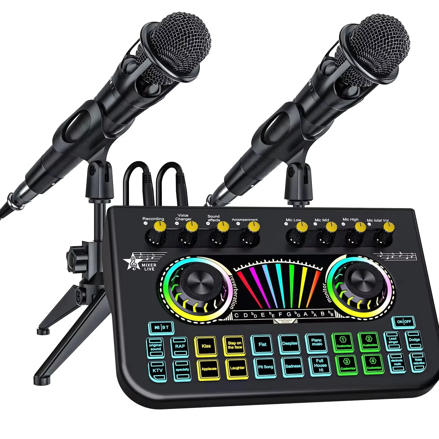 Tenlamp X3 Professional Podcast DJ Equipment Bundle Kit, Live Sound Card Audio Mixer with 2 Microphones, Music Studio Full Setup, Streaming Karaoke Machine for PC Phone Gaming Recording, Estudio De Musical