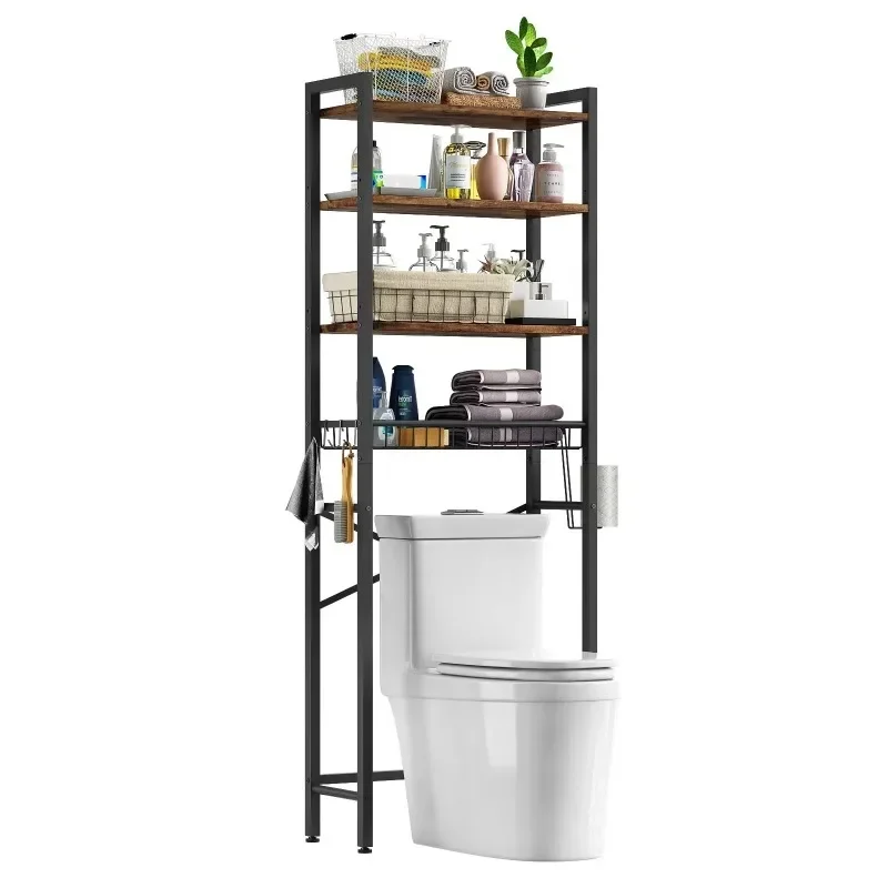 

Over The Toilet Storage Shelf, 4-Tier Wooden Bathroom Organizer Adjustable Saver Space Rack with Toilet Paper Holder