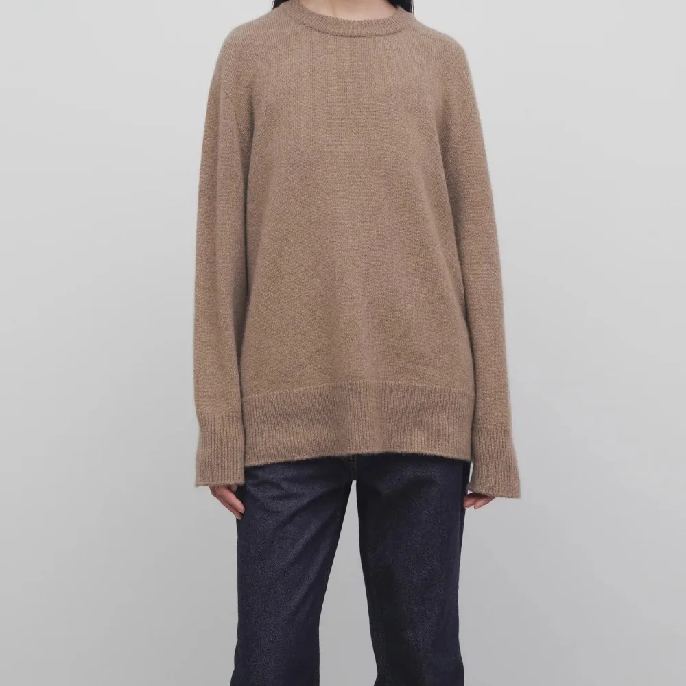 2024 Autumn and Winter Pure Cashmere Round Neck Pullover Back Seam Design Knitted All-match Sweater for Women