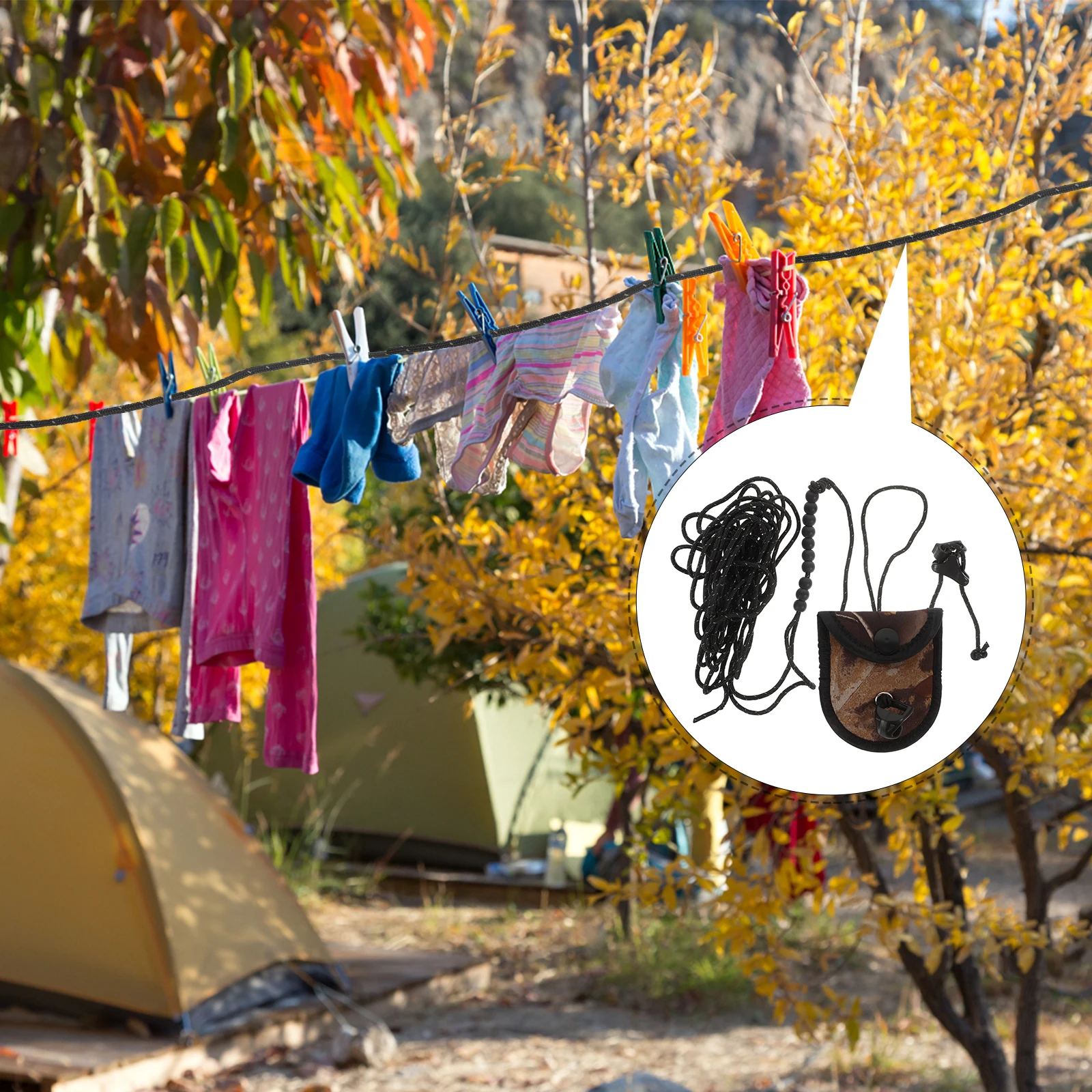 

Portable 3.2m Camouflage Clothesline Outdoor Travel Foldable Dry Rack Hanger Windproof Elastic Washing Line for Clothes
