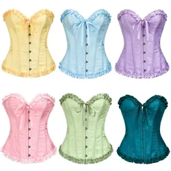 Sexy Corset Top Bustier Yellow Women's Plus Size Overbust Corselet Blouse Lace Up Floral Gothic Brocade Vintage Fashion Medieval