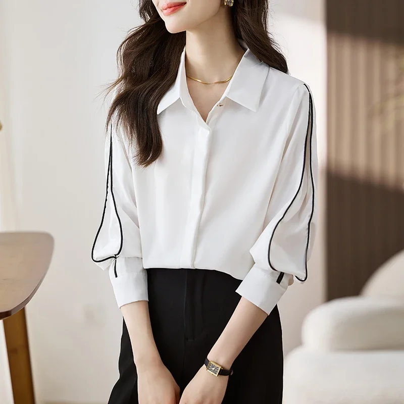 Fashion Long Sleeve Women Blouse Turn Down Collar New Chiffon Blouse Shirt Women Tops Camisas Blusa Blusas Camisas De Mujer H428