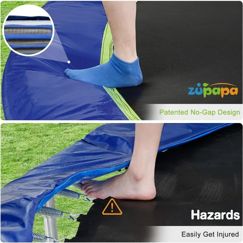 Zupapa Trampolines No-Gap Design น้ําหนัก 1500 ปอนด์ความจุ 16 15 14 12 10 8FT สําหรับเด็กเด็กความปลอดภัยตาข่าย