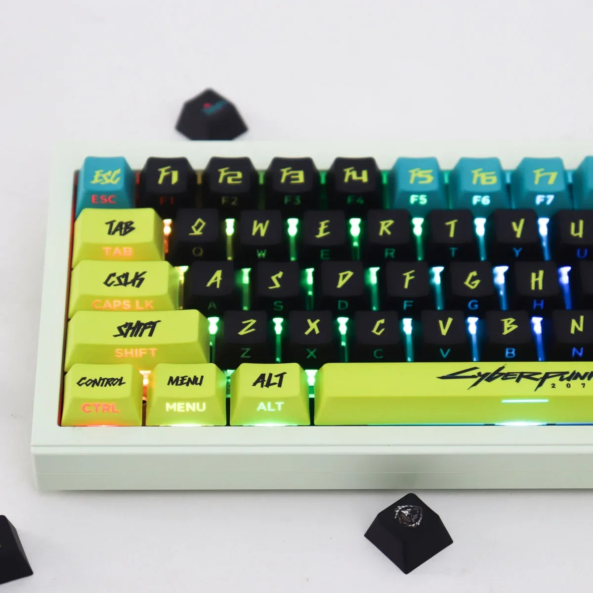 Cyberpunk keycaps side translucent  PBT heat sublimation 130 key factory compatible Wooting mechanical keyboard