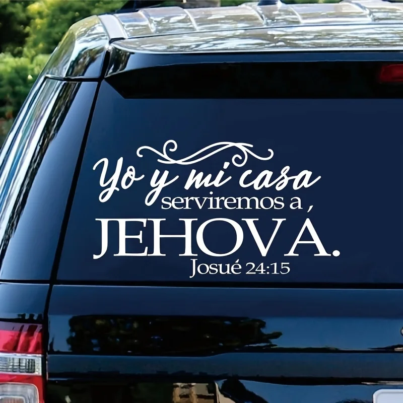 Spanish Bible Verse Car Decal - Yo y mi Casa Serviremos a Jehovah Josue 24:15 - Vinyl Sticker for Rear Window, Bumper,