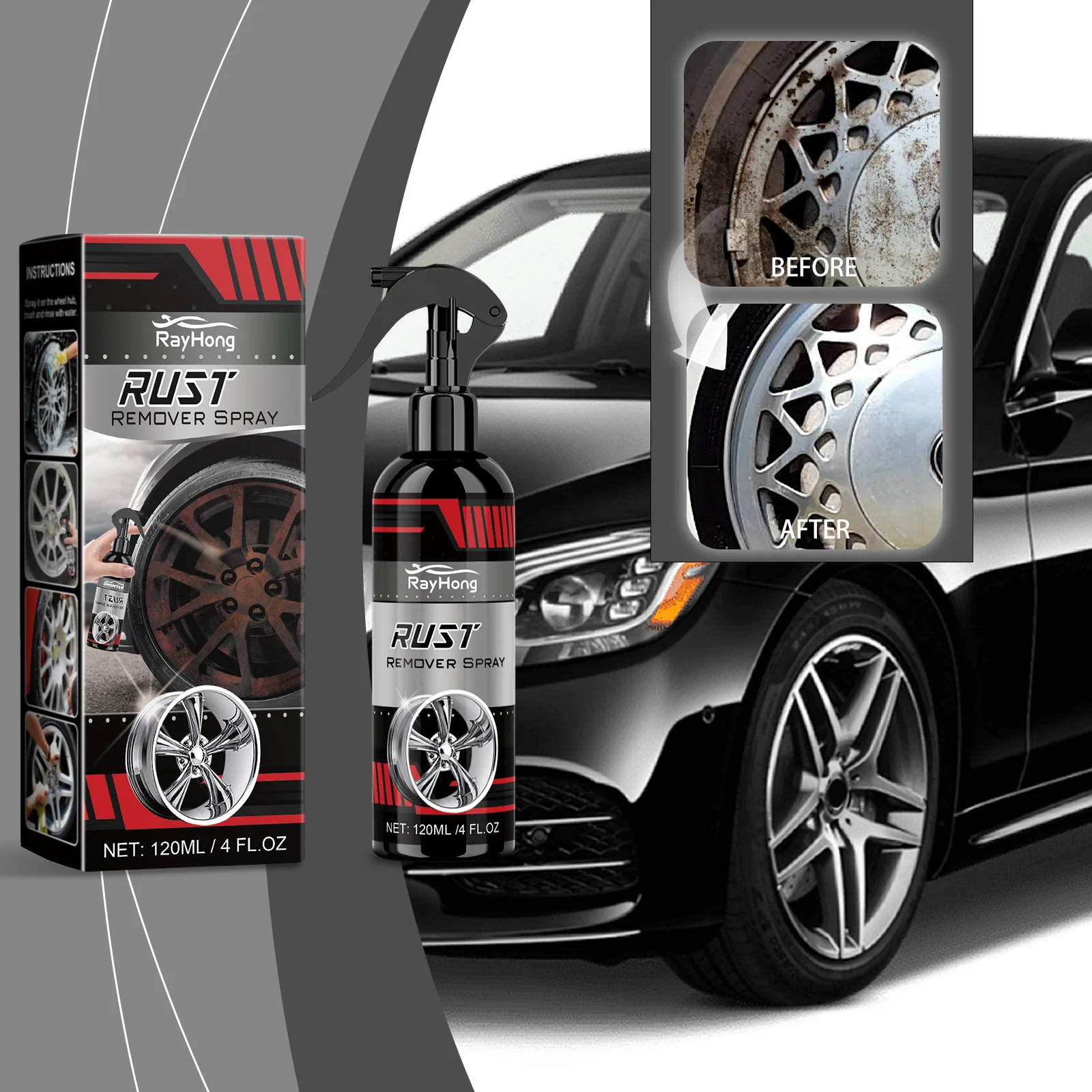 Wheel Rust Remover Spray Alloy Rim Cleane Powerful Polishing Anti Corrosion Protection Car Metal Wheel Surface Maintenance Agent