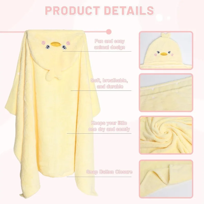 Dierenbabyhanddoek met capuchon 27x55'' - Koraalfleece en ultraabsorberend voor badtijd voor peuters, babyshowercadeau.bebes Bydnjecia