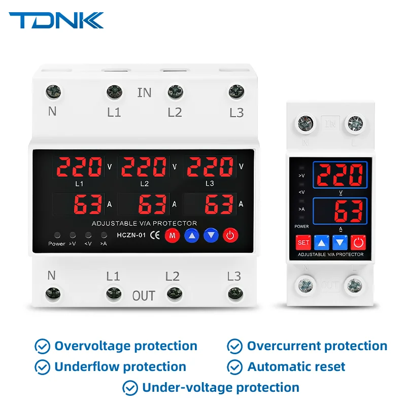 Din Rail Over Current Over Voltage Under Voltage Protection Device 40A 63A 100AVoltage Protector 220VAC
