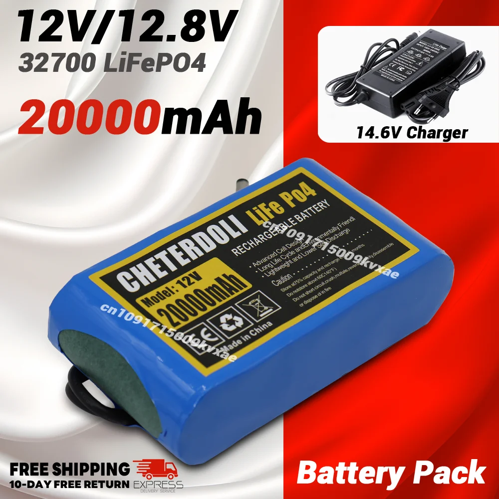 

12V 32700 LiFePO4 20Ah Rechargeable Battery Pack Built-in 40A BMS for Emergency lighting/security and monitoring equipment