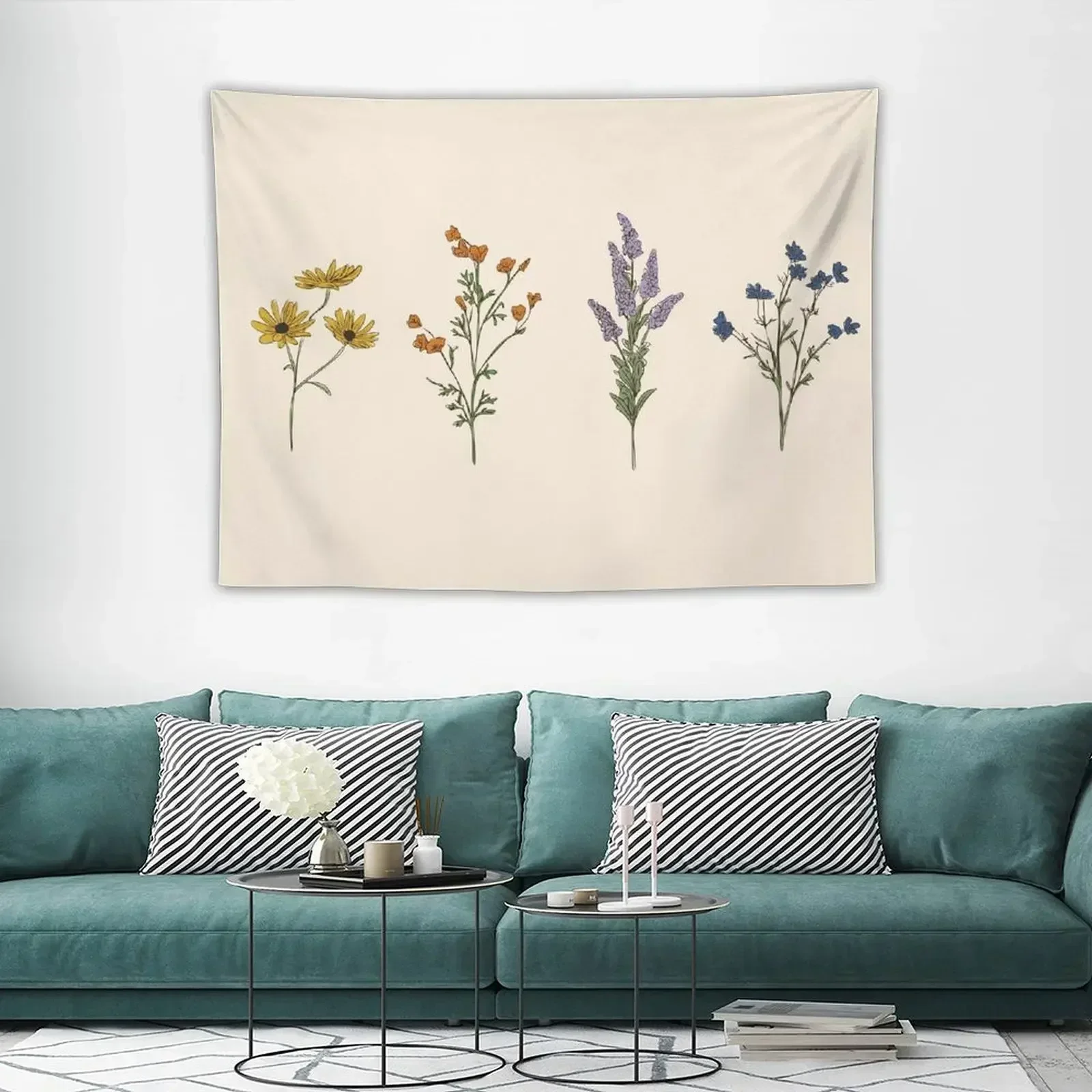 

Handdrawn Wildflowers Tapestry Room Ornaments Wall Decoration Items Bedroom Deco Aesthetic Room Decor Tapestry