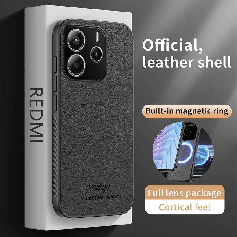 

Leather Magsafe Case for Xiaomi Redmi Note 14 5G Global Car Magnetic Holder Wireless Charging Silicone Phone Cover RedmiNote14