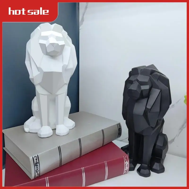 

A23I-Lion Statue Lion Decor - Gifts For Men Geometric Stylish Sculpture Lion Figurine Decoration For Living Room Office Durable