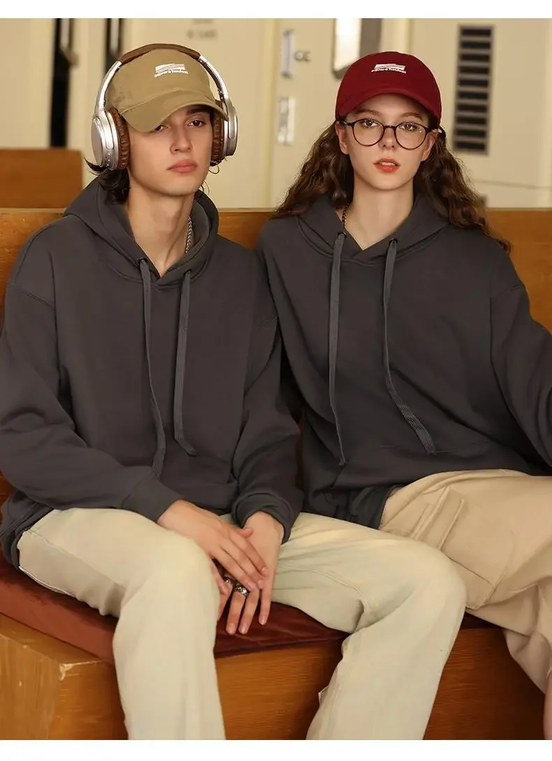 Winter Autumn Plush Hoodies Personality Custom Logo Men and Women Solid Color Thick Loose Sweatshirts Unisex Casual Pullover