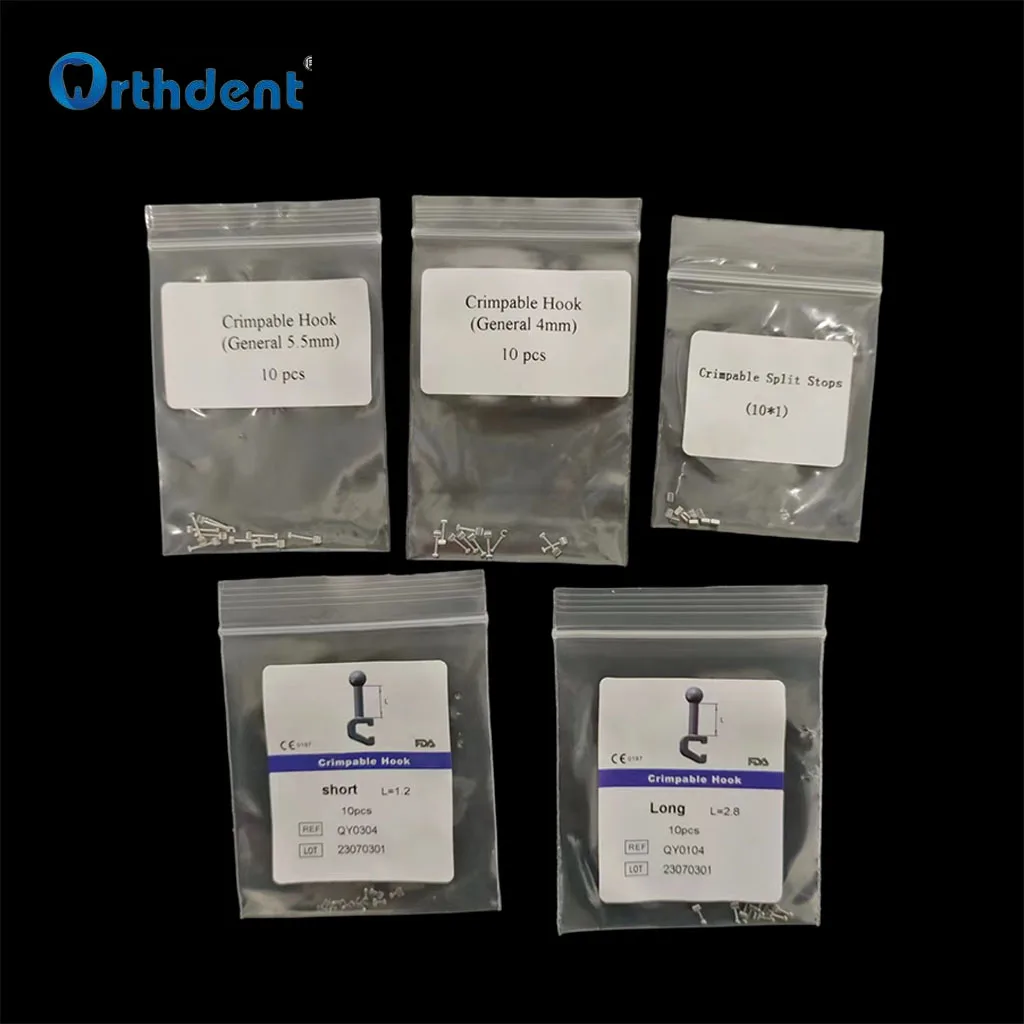 Orthdent 10 Pcs/Pack Dental Orthodontic Crimpable Hooks Sliding Traction Short Long Stop Type Fixed On Archwire Dentist Material