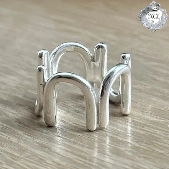 

XCL S925 Sterling Silver U Shape Hollow Out Geometric Ring Adjustable Simple Handmade Opening Finger Fashion Jewelry Couple