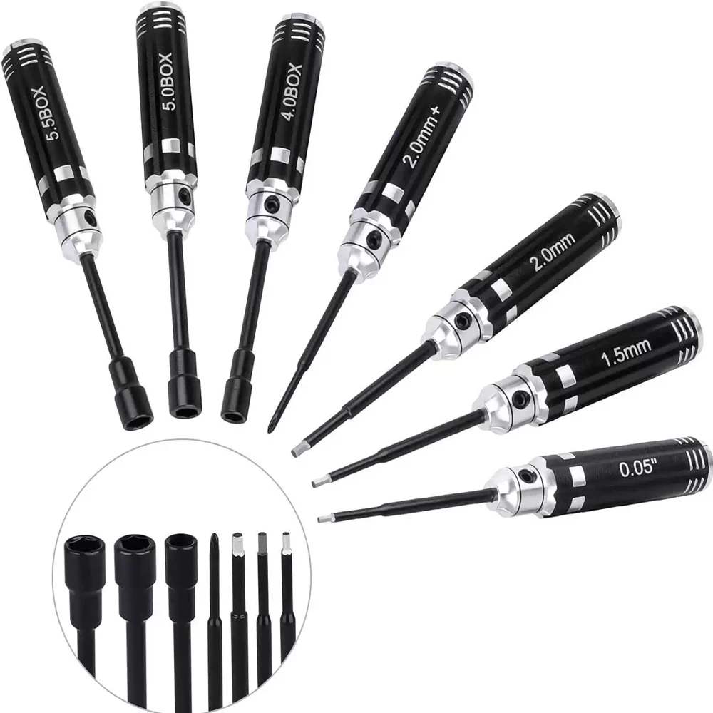 7pcs Short Handle Nut Driver Hex Screwdriver Tools Kit for Traxxa Trx4m Axial Scx24 Fms Fcx24 1/18 1/24 SC30 Rc Mini Crawler Car