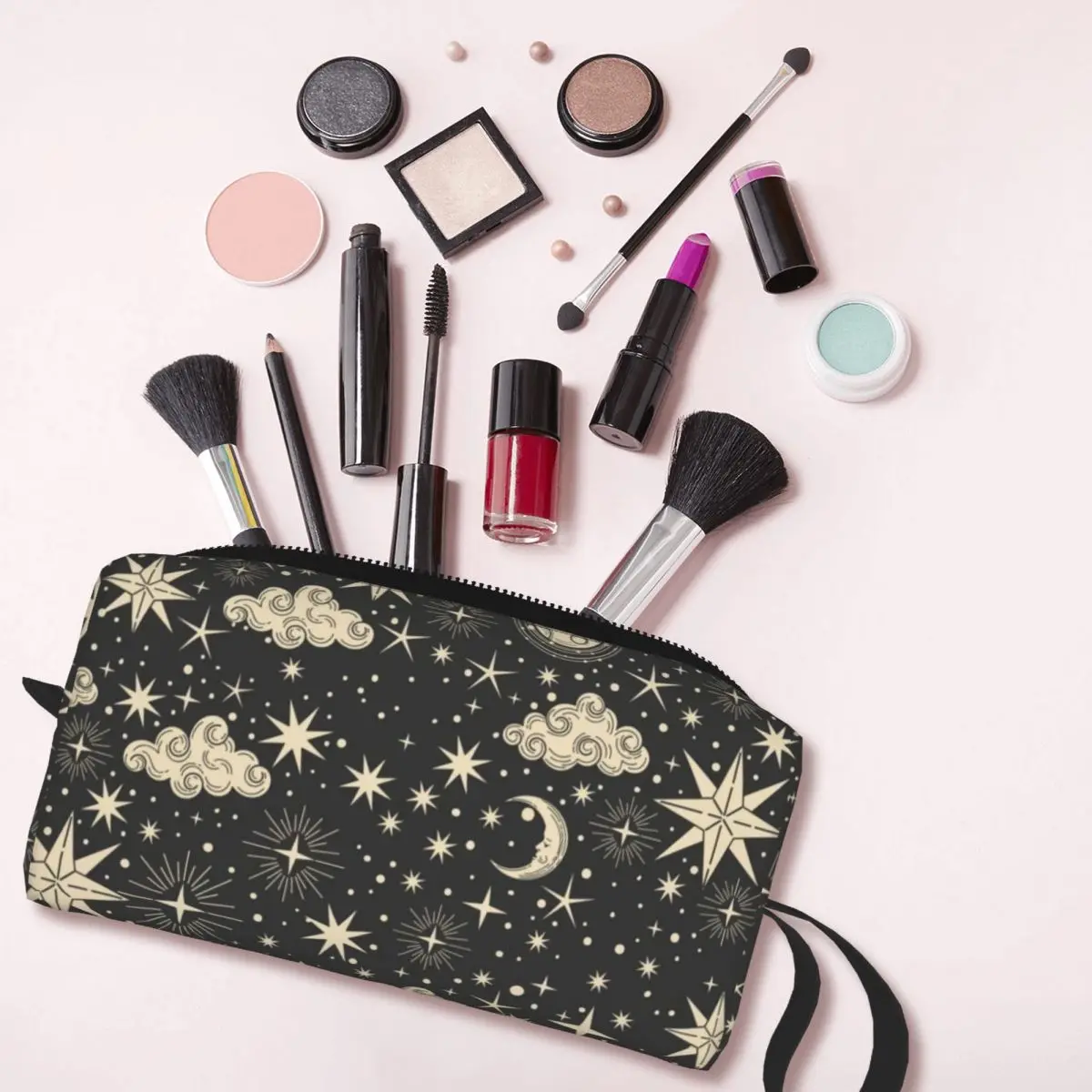 Neceser celestial antiguo personalizado para mujer, organizador de cosméticos de maquillaje con nubes y estrellas de sol, estuche Dopp de almacenamiento de belleza para mujer