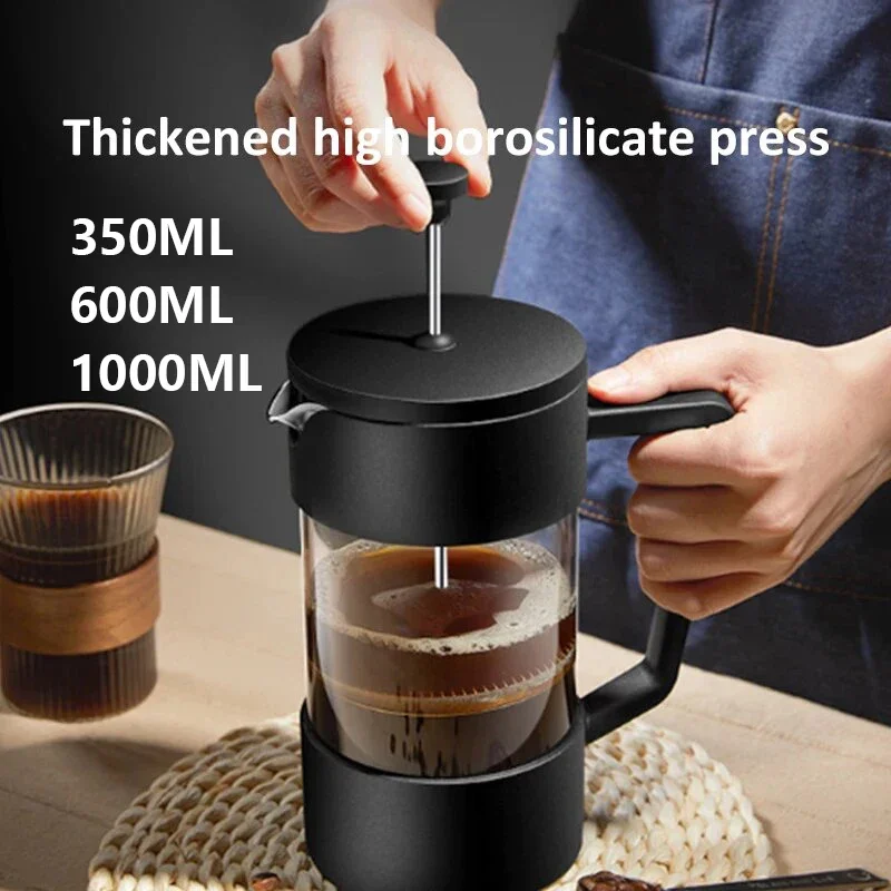 350/600/1000ML French Press Coffee Maker Pot Thickened Borosilicate Glass French Press Coffee Maker Multifunction Hand Punch Pot