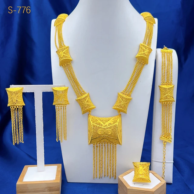 ANIID Dubai 24K Gold Color Long Jewelry Sets Ślubne afrykańskie naszyjniki Kolczyki dla kobiet Nigeryjski indyjski zestaw ślubny Prezenty na imprezę